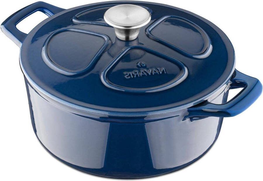 Casserole with Lid Dutch Oven Enameled Pan Pot Suitable for Induction Gas and Ceramic Cooking Dark Blue Cast Iron