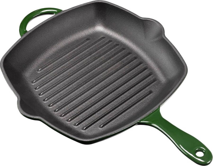 Cast Iron Grill Pan Frying Pan 21 x 21 cm Cast Iron Steak Pan Roasting Pan for Meat Vegetables Enamelled