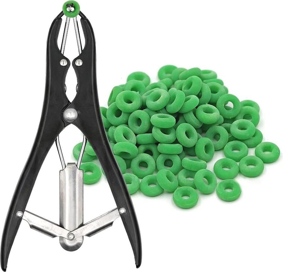 Castratietang klem elastische castratieband varken metalen tang kit met 200 rubberen ringen