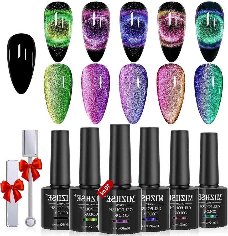 Cat Eye Gel Polish Set Chameleon Magnetic Gel Nail Polish Soak Off UV Gel Nail Manicure Kit 6 Colors 10ml