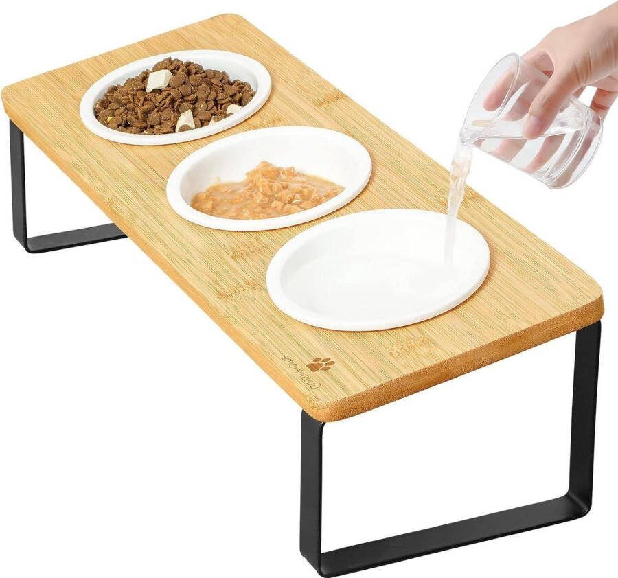 Cat Litter Box Raised Feeding Station Ceramic Bowl Set Wooden Litter Box 12cm Diameter Cat Feeder Original Wood