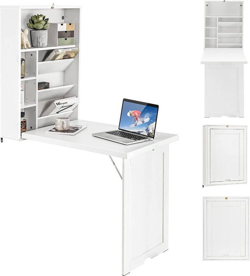 CB10394DE Wandklaptafel met opbergruimte inklapbare wandtafel ruimtebesparende muur klaptafel bureau eettafel voor eetkamer woonkamer keuken wit60 x 945 x 151 c M L x B x H