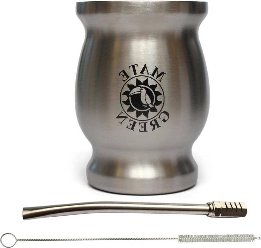 Cebar Yerba Mate Theeset Roestvrij Stalen Mate Theebeker met Afneembaar Bombilla Rietje Reinigbaar en Zeer Resistent Zilver Yerba Mate Cup
