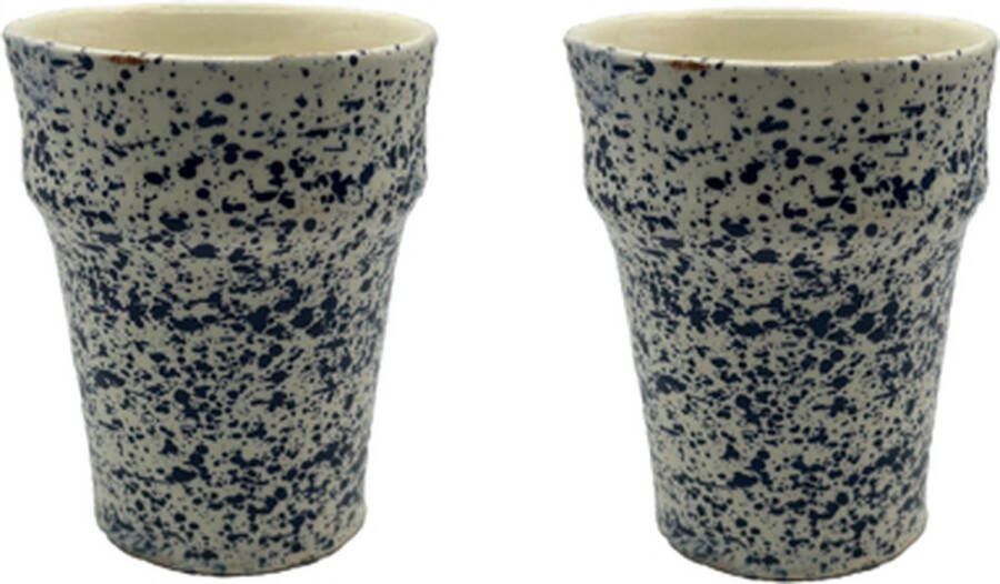 Cemaro Drink Beker Koffie Thee Melk Keramiek Handgemaakt Blauw Ø7cm H9cm Set van 2
