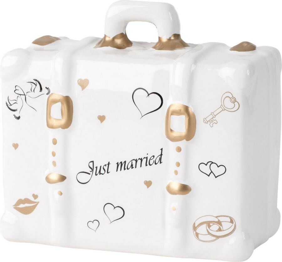Cepewa Spaarpot voor volwassenen Just Married Keramiek koffer in bruiloft thema 14 x 10 cm Spaarpotten