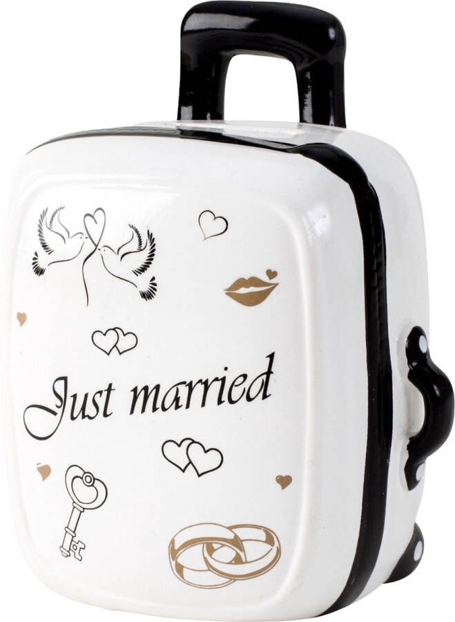 Cepewa Spaarpot voor volwassenen Just Married Keramiek koffer in bruiloft thema 15 x 12 cm Spaarpotten