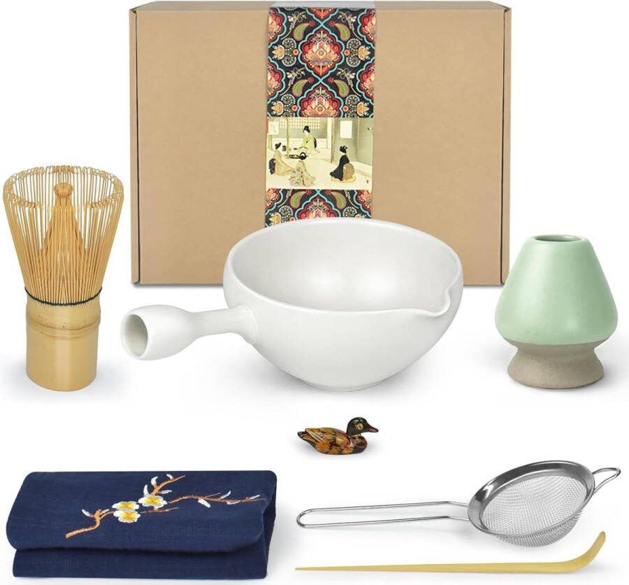Ceremonie Kit Matcha Japanse theeceremonie kom schenktuit handvat garde theelepel matcha poederzeef theeservies Usucha Koicha Matcha Latte 7 delig