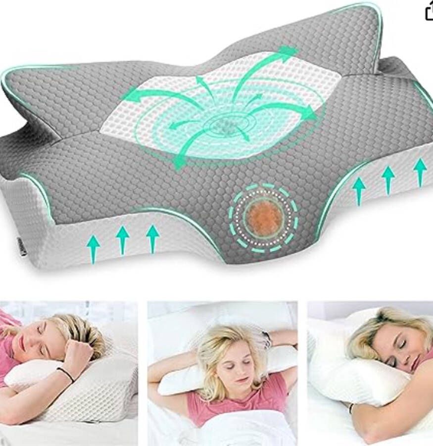 Cervicale Contour Memory Foam Kussen voor Nekpijn Orthopedisch Nekkussen voor Schouderpijn Ergonomisch Hoofdneksteunkussen voor Zij- Rug Buikslapers met Afneembare Hoes (Grijs)