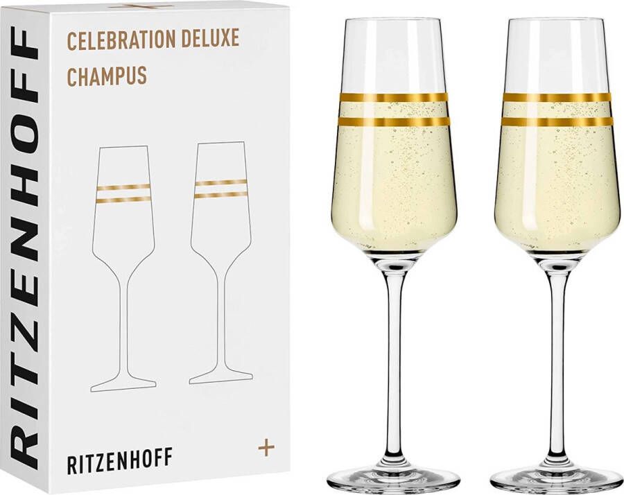 Champagneglas 200 ml – Serie Celebration Deluxe Set nr. 4 – 2 stuks met echt goud