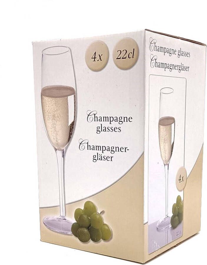 Champagneglazen 22 cl Set van 4 stuks Glas