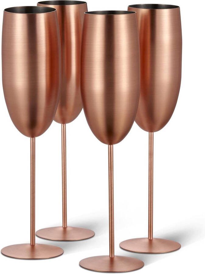 Champagneglazen (285 ml) champagne- en prosecco-glazen mat roségoud koper robuust en onbreekbaar cadeauset voor verjaardagen en Kerstmis 4 stuks