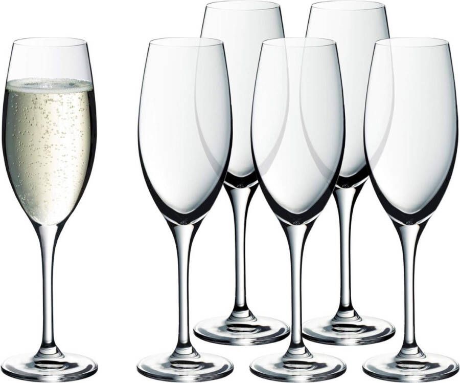Champagneglazen Kristal 250ml 6-Delig Transparant Vaatwasmachinebestendig Champagne- Champagneglazen Kristalglas