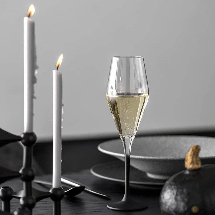 Champagneglazen set 4 stuks 260 ml kristalglas transparant-zwart met diamantpatroon