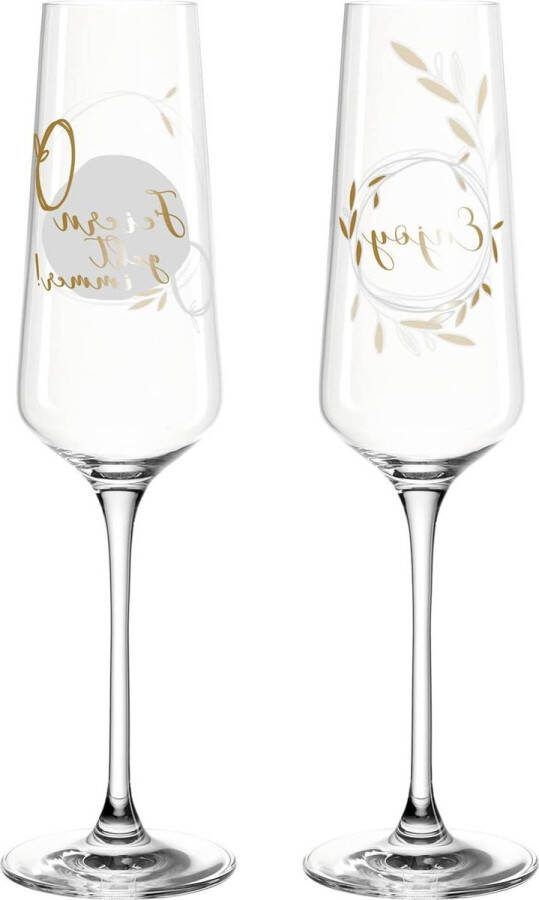 Champagneglazen set van 2 Enjoy Prosecco-glazen met getrokken steel vaatwasmachinebestendig geschenkset 280 ml