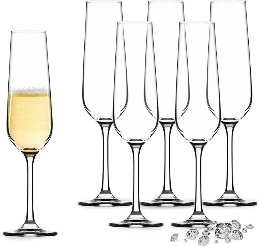 Champagneglazen set van 6 250 ml 6 stuks hoogwaardige set van 6 stuks vaatwasmachinebestendige Prosecco-glazen champagneglazen kristalglazen