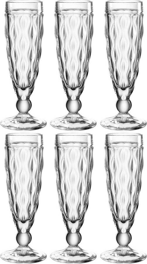 Champagneglazen set van 6 vaatwasmachinebestendig Prosecco bolk champagneglas facetgeslepen glas 140 ml