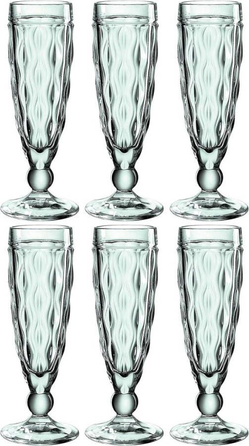 Champagneglazen set van 6 vaatwasmachinebestendig Prosecco glazen met facetslijping Kelkglazen groen 140 ml