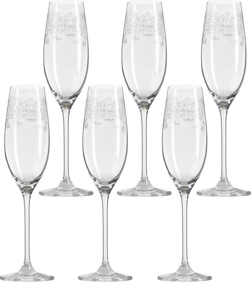 Champagneglazen set van 6 vaatwasserbestendige Prosecco-glazen champagnekelk met getrokken steel champagneglas met gravure 200 ml