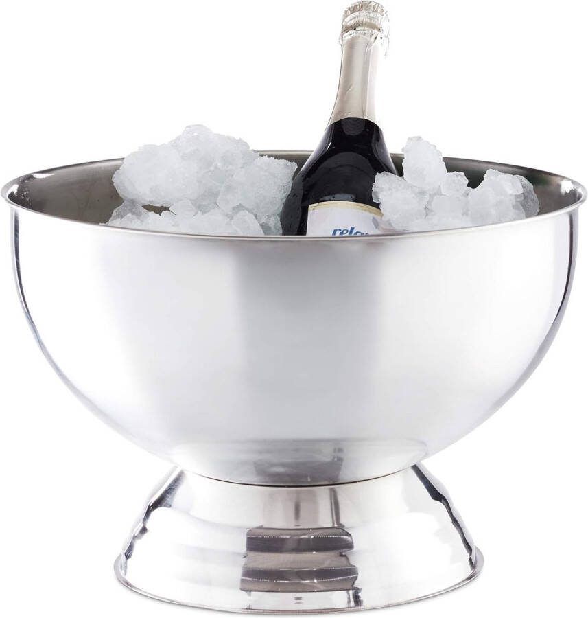 Champagnekoeler schaal roestvrij staal XXL ijsblokkenhouder voor champage of wijn Ø 36 5 cm zilverkleurig