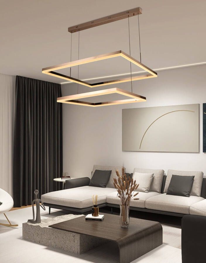 Chandelix Luxe Hanglamp Woonkamer Ringen met Afstandsbediening en App Dimbaar In hoogte verstelbaar Woonkamer verlichting Slaapkamer verlichting Smartlamp Ringlamp LED Goud chroom
