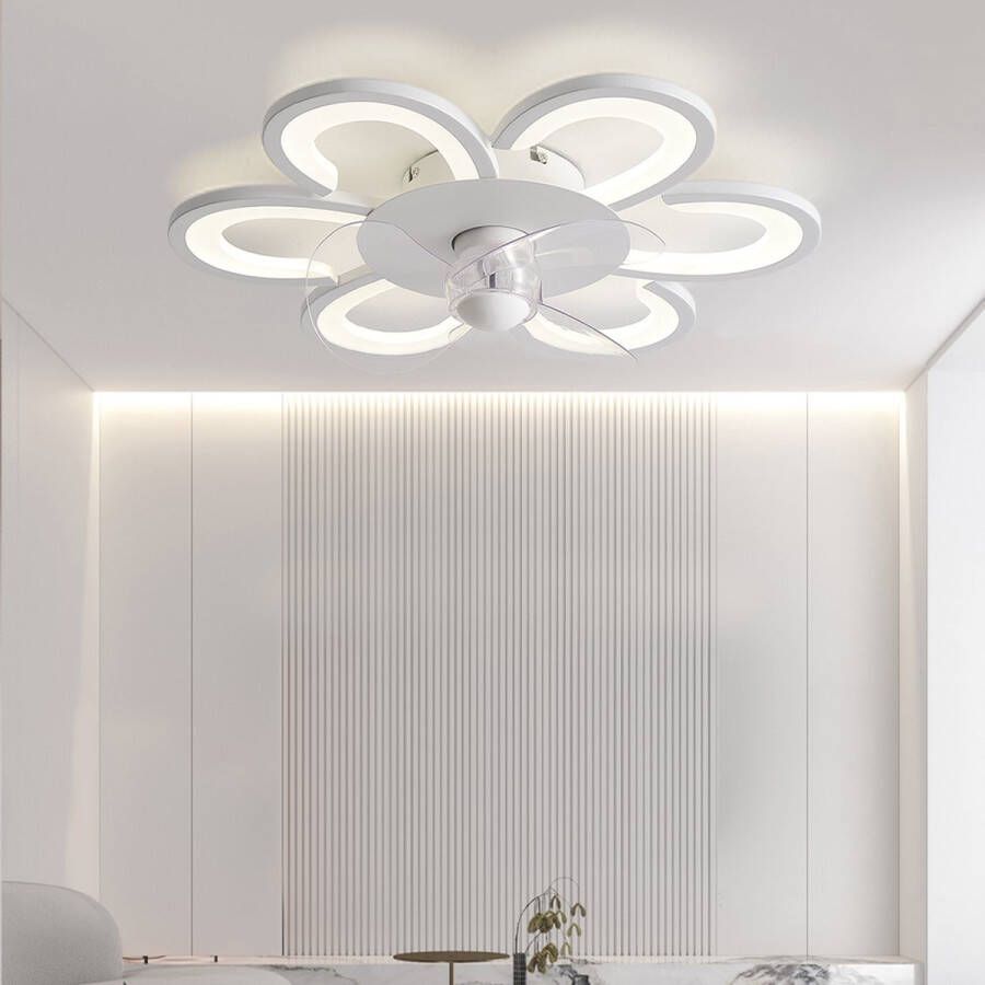 Chandelix Plafond Ventilator Lamp Smart Lamp 50 CM 6 Standen Dimbaar Bloem Kroonluchter Ventilator Chandelier Fan Woonkamer Lamp Ventilator Lampen Eetkamer lamp Slaapkamer lamp