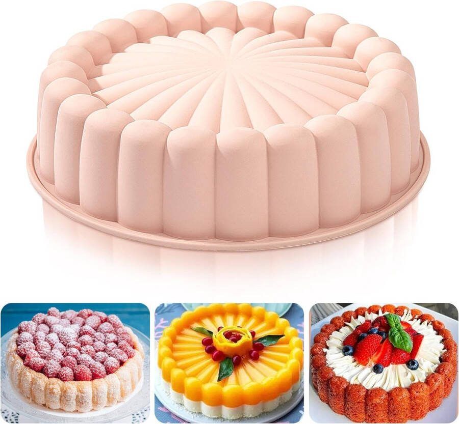 Charlotte siliconen bakvorm 25 4 cm (25 4 cm) cakevorm zonnebloem ronde siliconen vormen anti-aanbak geribbelde cakevorm voor verjaardagsfeest DIY bakgereedschap roze