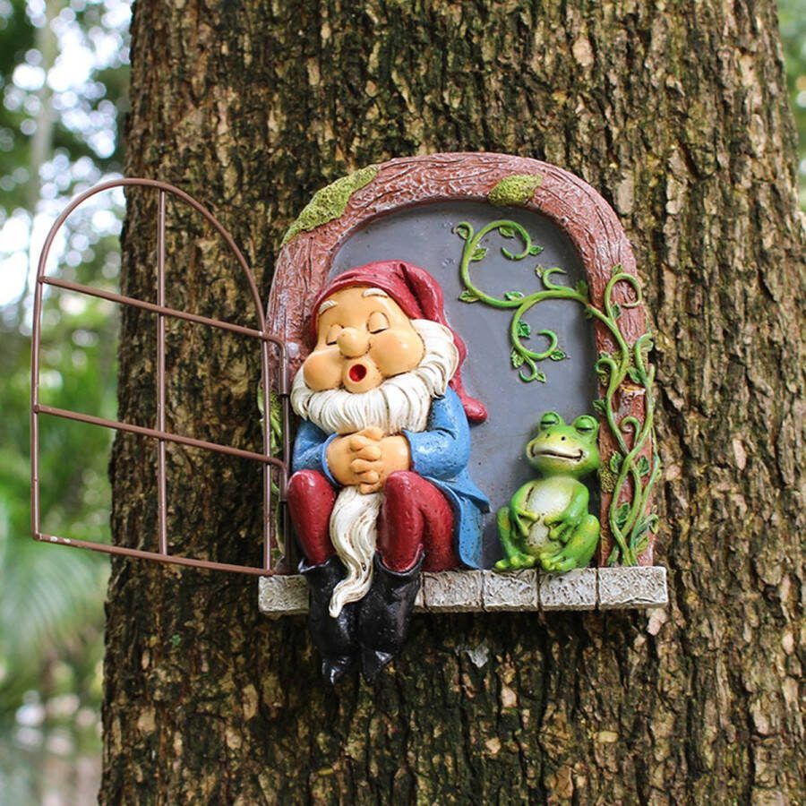 Charmante Slapende tuinkabouter met kikker voor in de tuin ophangbaar standbeeld van duurzame designerhars 12.5*4*18cm