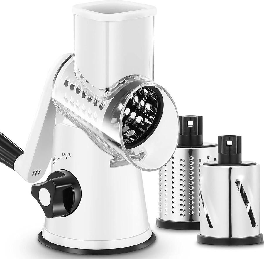 Cheese grater with handle vegetable slicer with 3 interchangeable drum blades kitchen grater for quick cutting drum grater suitable for vegetables fruits etc