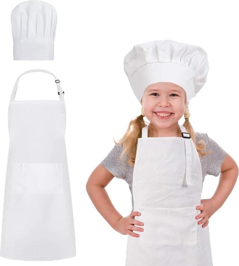Chef-kostuum Chef-kostuums Kookschort voor volwassenen Heren Wit Inclusief koksmuts Kookschort Verstelbare schort met 2 zakken voor keuken school thuiskoken bakken barbecue