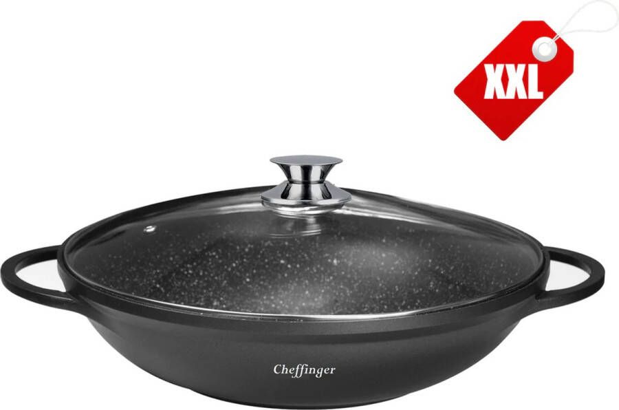 Cheffinger Luxe Wokpan XXL met Deksel 40cm Black Line Edition Inductie