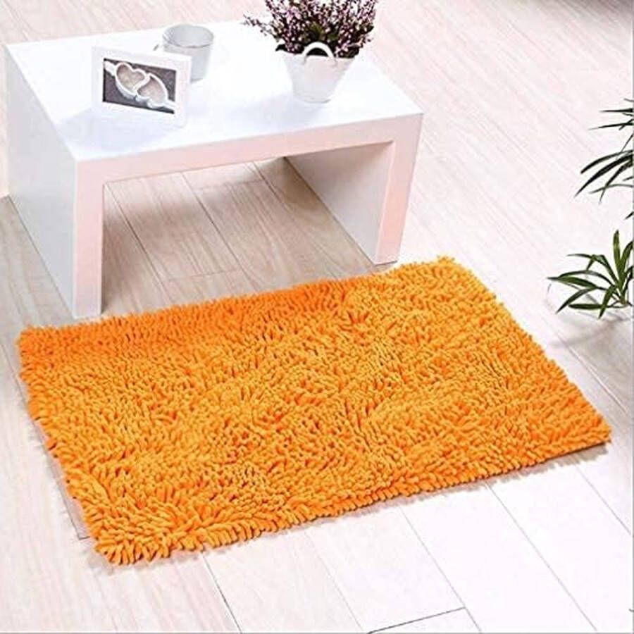 Chenille Badmat van microvezel zacht en gezellig super absorberend water antislip dik voor badkamer of slaapkamer (60 x 40 cm oranje)