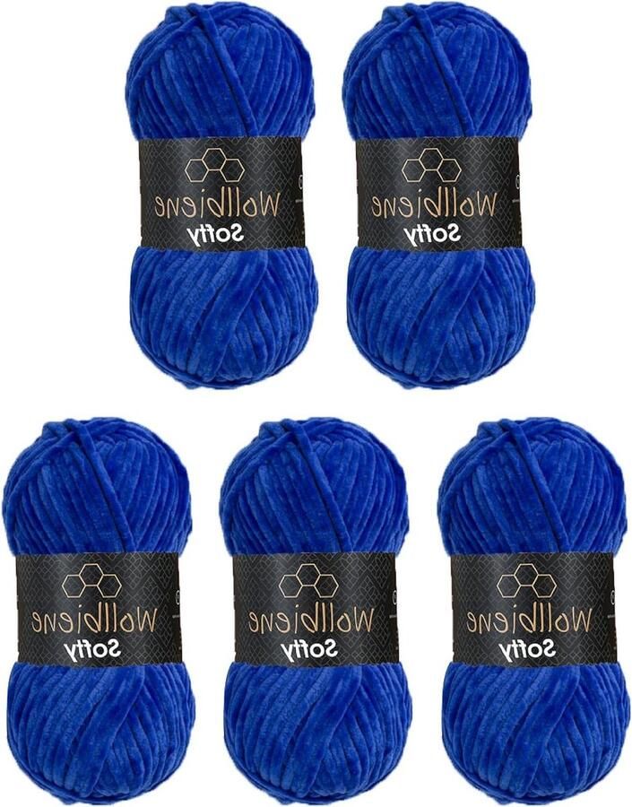 Chenillewol om te haken en breiwol 500 gram super volumineus grof gehaakte garen blauw 03