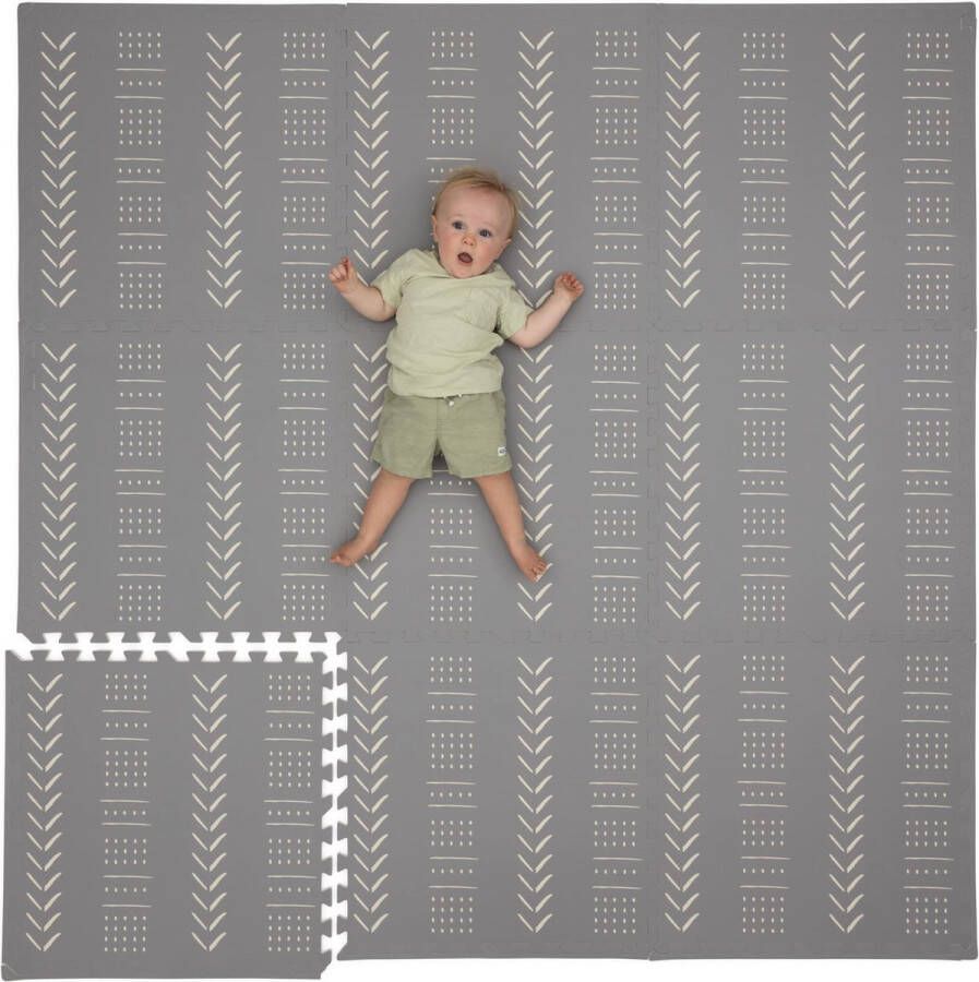 Childlike Behavior Childlike Behavior speelmat baby kruipende mat Baby Play Mat Baby Puzzle Mat Extra Large Play Mat 182X182cm Babymat Baby peuters en kinderen 9 stuks (61x61x1cm) grijs