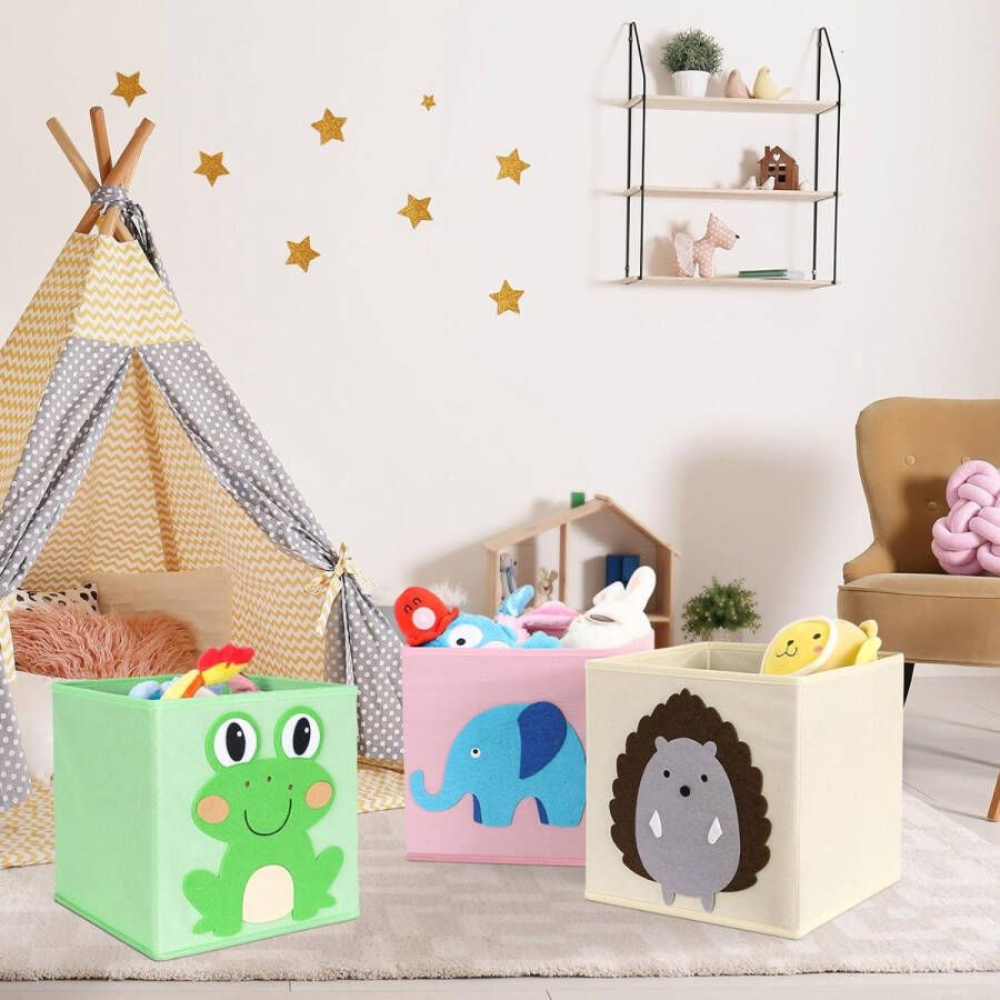 Children's Storage Box Set of 3 Foldable Storage Box Toy Organiser Fabric Boxes with 2 Handles for Living Room Children's Room Children's Playroom 27 x 27 x 27 cm