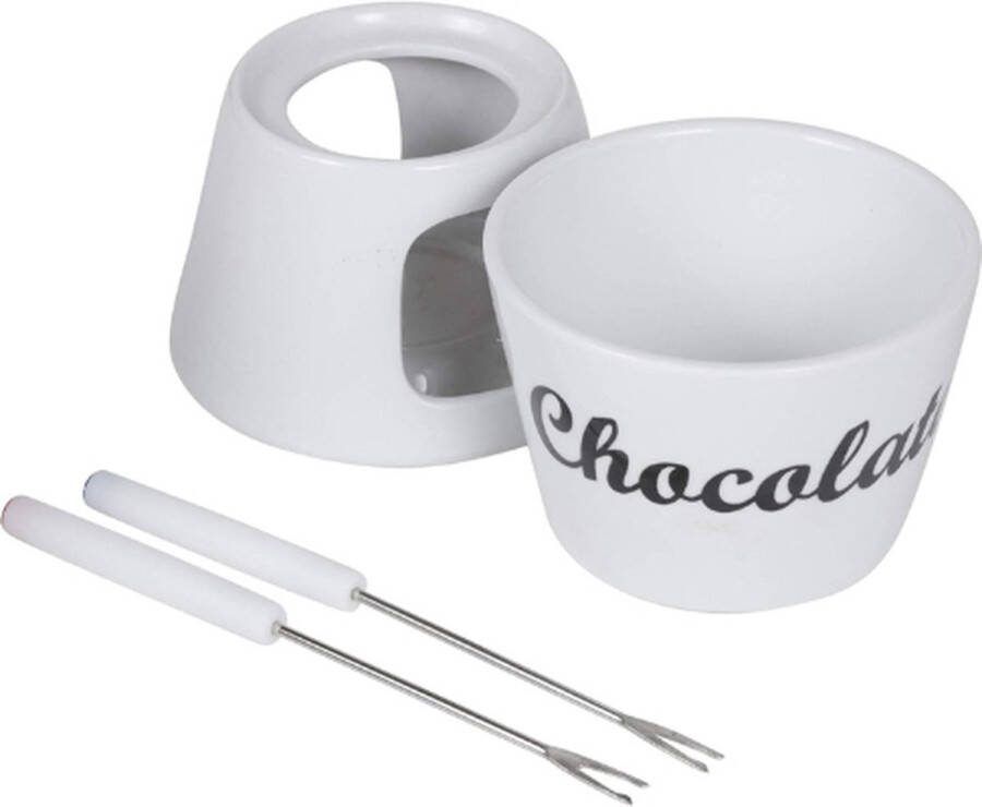 Chocolade Fondue Set 4-Delig Keramische Kom Smeltpot Kaarslicht Verwarmd 2 Vorken