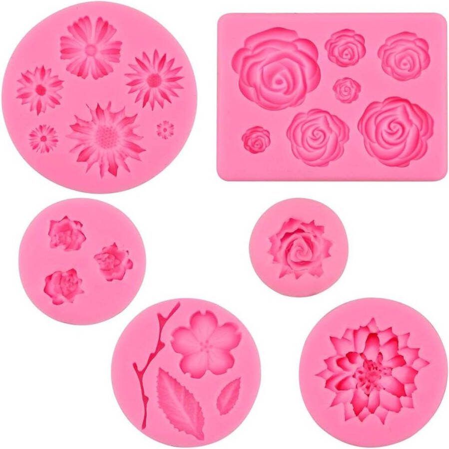 Chocolade vorm siliconen 6 stuks taartvormen bloemvormen fondant decoratie rozen madeliefjes doe-het-zelf snoep muffin gelei cake mallen