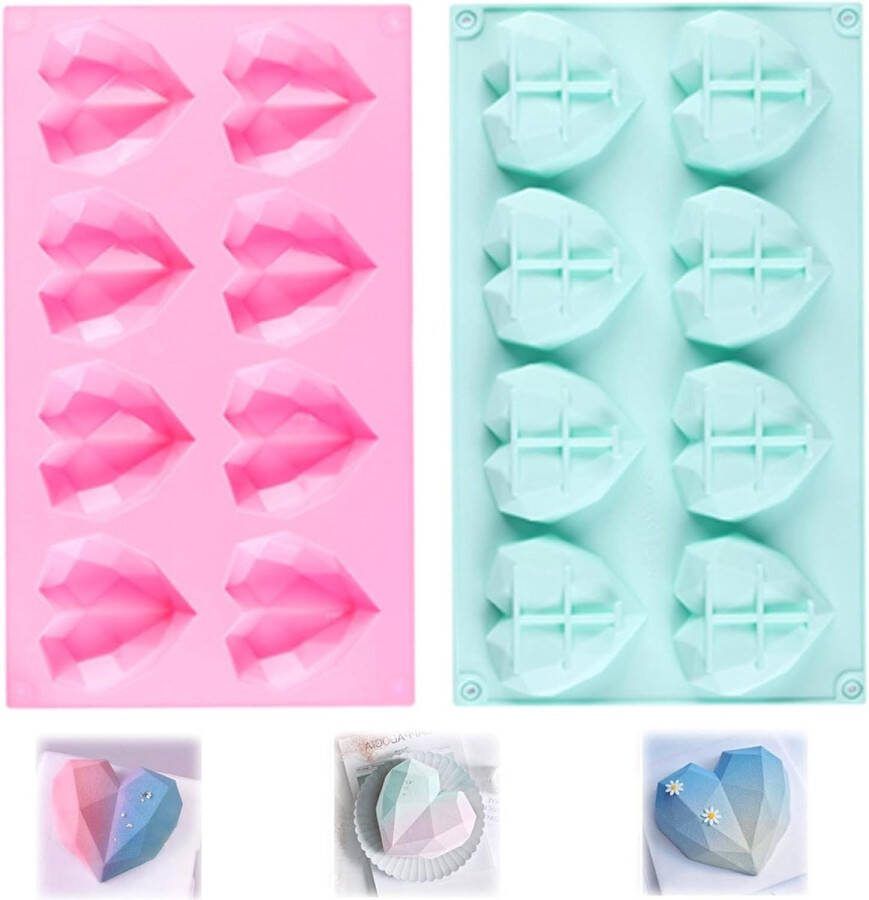 Chocolade vorm siliconen Hartvorm diamant liefde cakevorm 3D diamant hartvorm (groen roze)