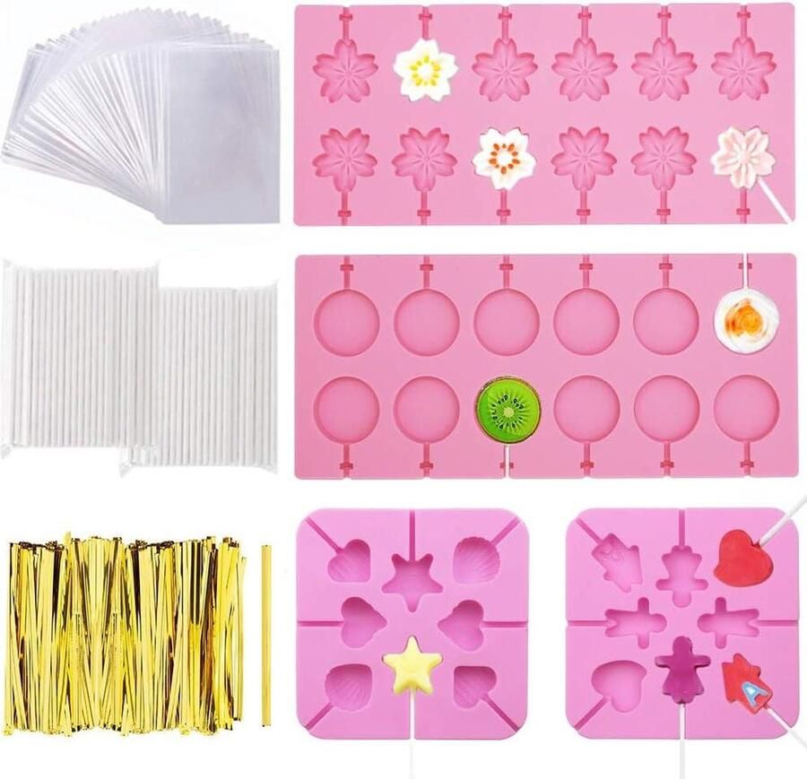 Chocolade vorm siliconen lollyvormen ronde dienbladen kersenbloesems hart harde snoepvorm lollystokjes lollyzakken gouden stropdassen