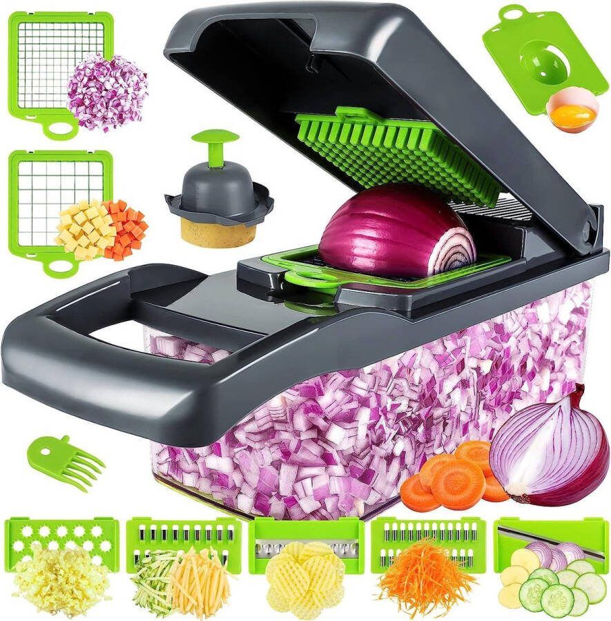 Chopper Veg Groentesnijder Plantaardige Kubussnijder Multifunctionele Groentesnijder Dicer Salade Aardappelsnijder Juicer Eiersnijmachine Dooier 14-in-1 Mandoline Komkerschaaf