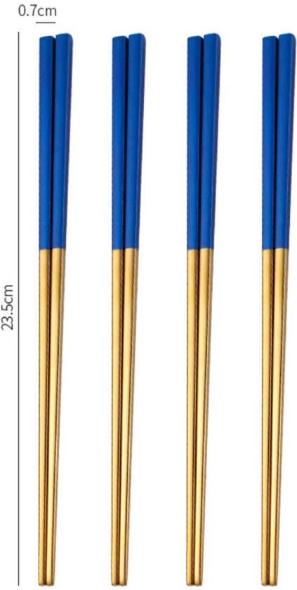 Chopsticks Eetstokjes 4 paar RVS Blauw Goud