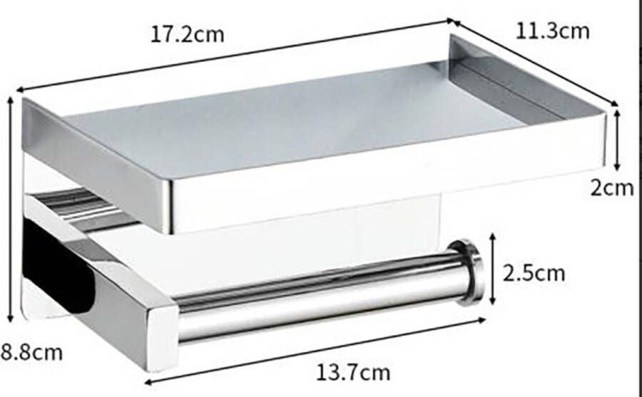 Chrome Toiletrolhouder voor 1 rol met plankje – Zelfklevend of boren – wcpapier houder