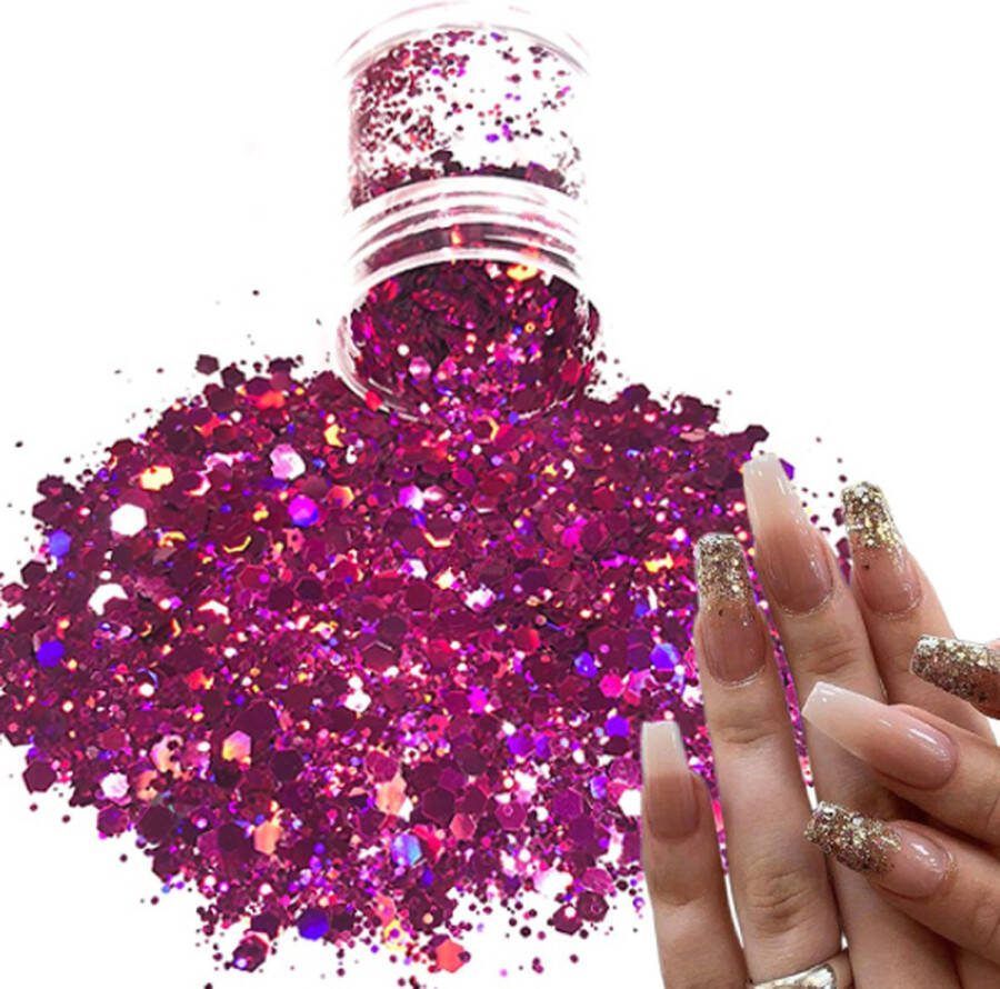 Chunky Glitters (Donkerroze) [Volume 8g Festival Glitter Outfit Nagel Decoratie Versiering Manicure Kunstnagels Nepnagels Acryl Nagels Kinderen Volwassenen Dames Glitters]