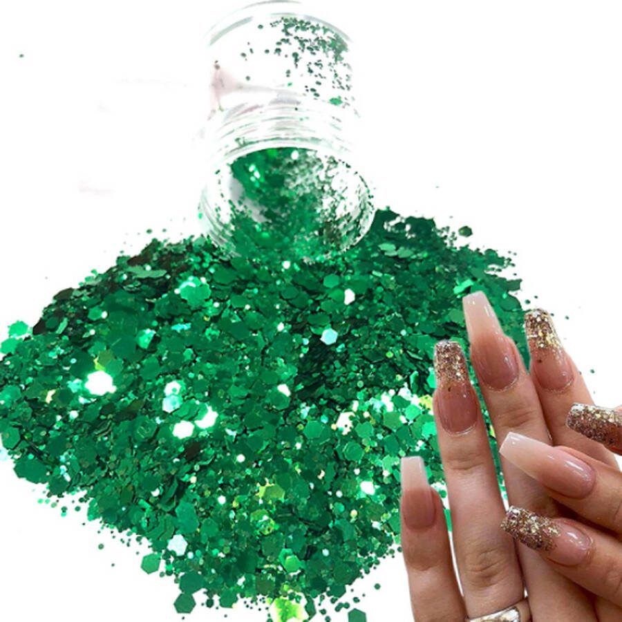 Chunky Glitters (Groen) [Volume 8g Festival Glitter Outfit Nagel Decoratie Versiering Manicure Kunstnagels Nepnagels Acryl Nagels Kinderen Volwassenen Dames Glitters]