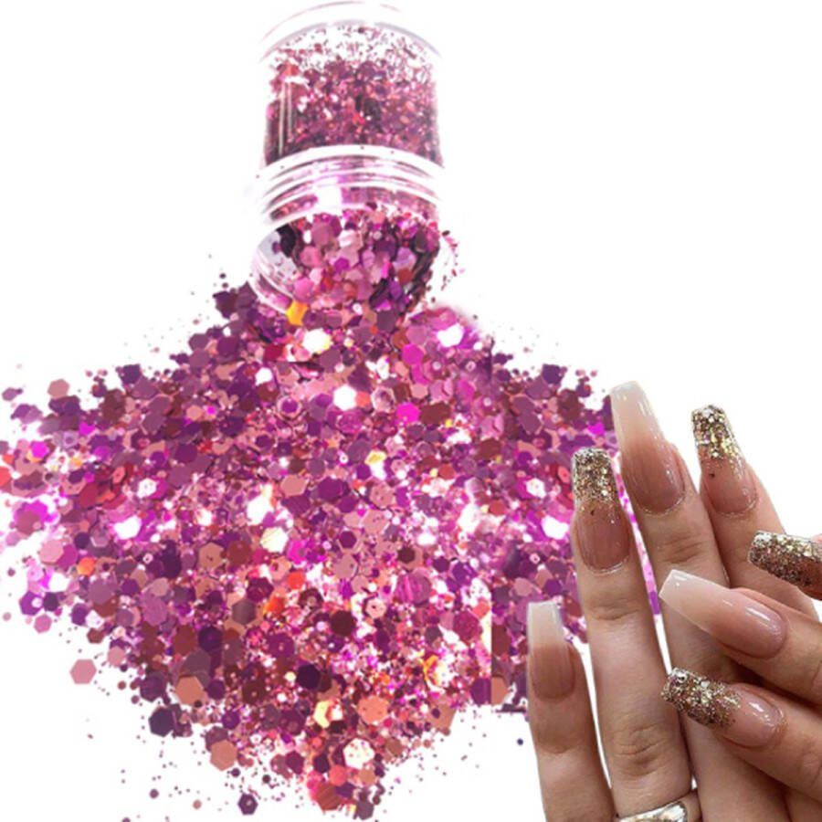 Chunky Glitters (Paars Roze) [Volume 8g Festival Glitter Outfit Nagel Decoratie Versiering Manicure Kunstnagels Nepnagels Acryl Nagels Kinderen Volwassenen Dames Glitters]