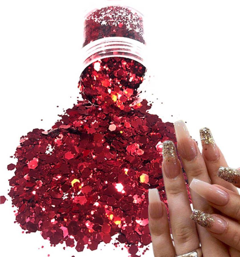 Chunky Glitters (Rood) [Volume 8g Festival Glitter Outfit Nagel Decoratie Versiering Manicure Kunstnagels Nepnagels Acryl Nagels Kinderen Volwassenen Dames Glitters]
