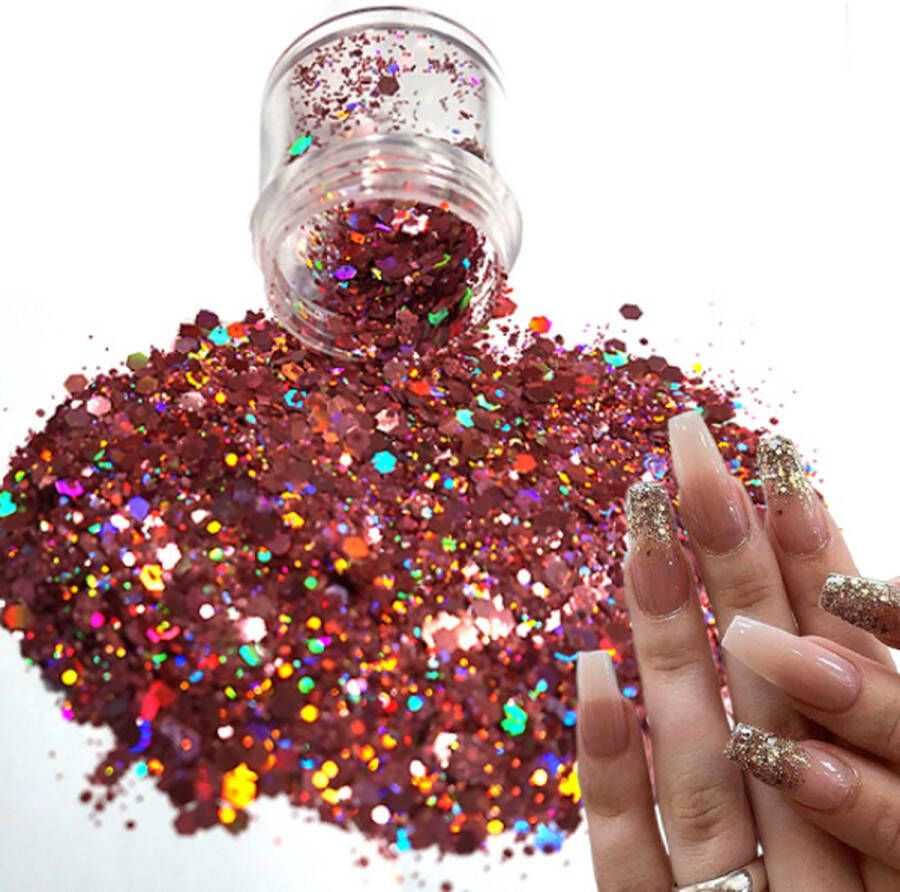 GlittersXL Chunky Glitters (Rose Goud) [Volume 8g Festival Glitter Outfit Nagel Decoratie Versiering Manicure Kunstnagels Nepnagels Acryl Nagels Kinderen Volwassenen Dames Glitters]