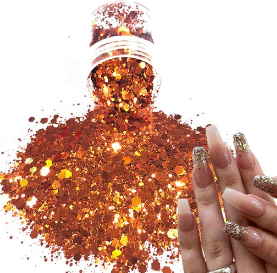 Chunky Glitters (Rose Goud Oranje) [Volume 8g Festival Glitter Outfit Nagel Decoratie Versiering Manicure Kunstnagels Nepnagels Acryl Nagels Kinderen Volwassenen Dames Glitters]