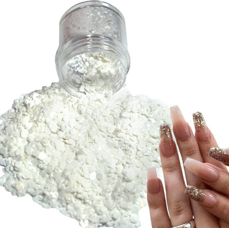 Chunky Glitters (Wit) [Volume 8g Festival Glitter Outfit Nagel Decoratie Versiering Manicure Kunstnagels Nepnagels Acryl Nagels Kinderen Volwassenen Dames Glitters]