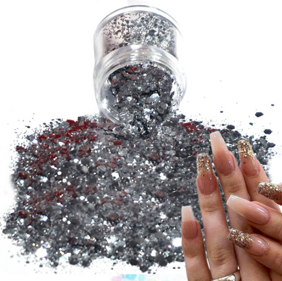 Chunky Glitters (Zilver) [Volume 8g Festival Glitter Outfit Nagel Decoratie Versiering Manicure Kunstnagels Nepnagels Acryl Nagels Kinderen Volwassenen Dames Glitters]