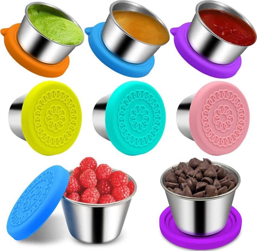Cimvidi 6 pieces 50 ml small stainless steel spice containers salad dressing container food container set reusable mini sauce containers dip for children's snacks dips and spices salad